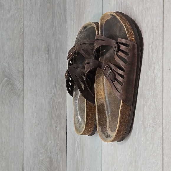 Birkenstock Women Brown Leather Sandals Flats Shoes Sz 39/8 Regular - Picture 2 of 13